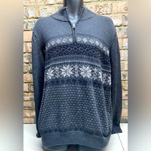 Croft & Barrow Men’s Size XL Gray 1/4 Zip Mock Neck Knit Festive Snow Sweater